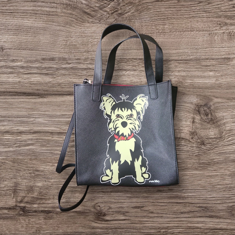Black Tote Bag with Yellow Dog Design